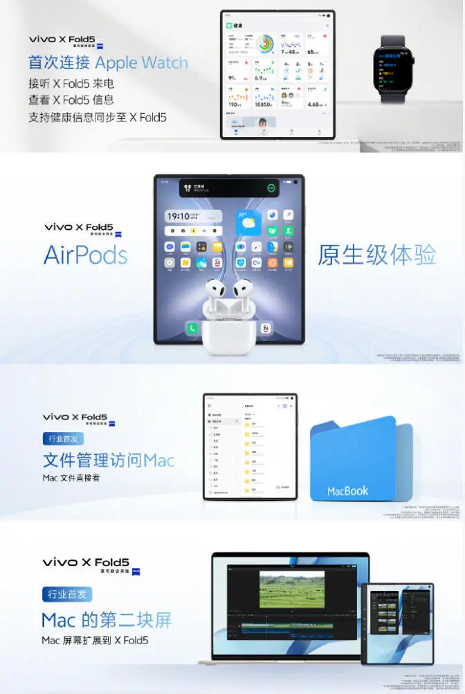 vivo X Fold5發(fā)布:217g刷新折疊屏輕薄紀(jì)錄,首次打通Apple Watch連接
